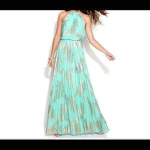 Mint green and gold maxi dress - size 6